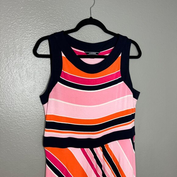 Lands End Sleeveless Maxi Dress Size M Stripe Multicolor Side Slit Long - Picture 5 of 8